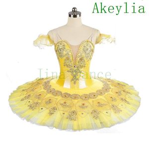 Tutu di balletto professionale per ragazze giallo Performance Pancake Tutu corte Costume di scena di balletto Costume da ballerina fata canarino giallo Ad224f