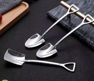 new304 Stainless Steel Spoon Mini Shovel Shape Coffee Spoons Cake Ice Cream Desserts Scoop Fruits Watermelon Scoops 184QH