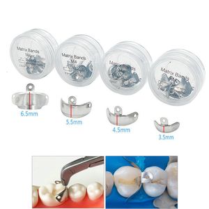 Lupas 50 pçs matrizes de metal dental bandas com furos seccionais contornados tofflemire ferramentas de dentista presas 230701