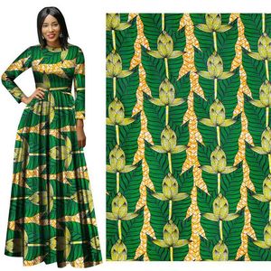 Tecido estampado de cera africana binta tecido de cera real Ancara Batik africano algodão respirável tecido flor verde para vestido terno2994