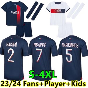 S-4XL 2023 2024 Mbappe Soccer Jerseys Hakimi Sergio Ramos Verratti Danilo PSGS Sanches 23 24 Maillots Football Shirt Men Kids Kids enfort