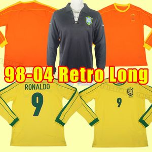 Camisas de futebol Brasil de manga comprida camisas retrô Carlos Romário Ronaldo Ronaldinho camisa de futebol Brasil RIVALDO ADRIANO 1998 98 goleiro 2004 04