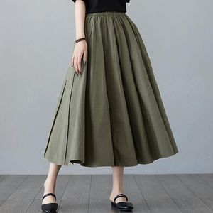 Abiti estivi tinta unita donna gonne Aline grande altalena casual tasca a metà polpaccio casual vintage retrò gonne da donna kaki nero verde