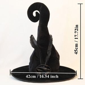 Berets Halloween Curved Peaked Witch Hat With Feather Wizard Women Cosplay Cap Wholesale