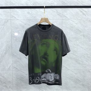 23s EUA Camiseta de Algodão Grande Vintage Lavado Verão Moda Masculina Streetwear Unissex Tshirt 0703