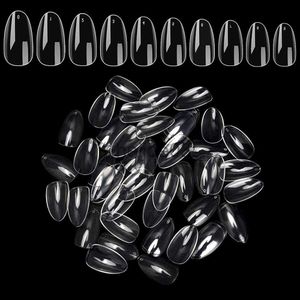 Unghie finte 600pcs Mandorla Copertura completa Unghie finte Premere su punte per unghie a forma ovale Natural Clear False Coffin Tips Strumento per manicure x0703