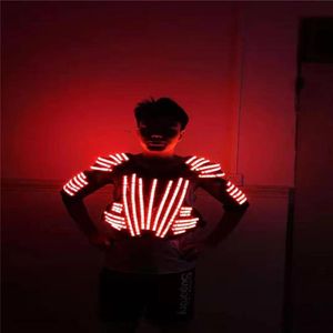 Сценический износ DJ Led Light Robot Men Costumes RGB красочные освещенные брони наряды светящиеся жилет