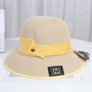 Japanese style Panama Hat Ribbon M sign Summer Foldable Beach Hat Female Casual Women Big Brim patch Straw Cap Girls Sun Hat