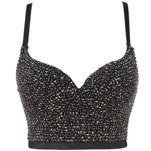 Tanklar Muhteşem Rhinestone Boncuk Budier İnciler Elmas EKLER ÜSTLERİ Yukarı Push Club Bralette Kadın Sütyen Kırpılmış Top Artı Boyut