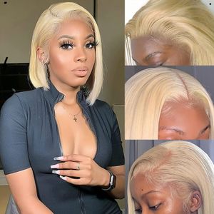 13x4 Bob Frontal Wig 613 Honey Blonde Straight Brazilian Lace Front Human Hair Wig Remy Short Bob Wigs For Women