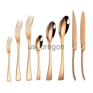 Dinnerware Sets Rose Gold Stainless Steel Dinnerware Fork Copper Knife Scoops Dessert Forks Cutlery Set Tableware For Party Wedding x0703