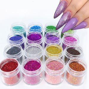 Nagelglitzer, 16 Boxen, holografisches Gold-Silber-Nagelglitzerpulver, Laser, funkelnd, bunt, Chrom-Pigment-Staub-Set für DIY-Nagelkunst-Dekorationen, 230703