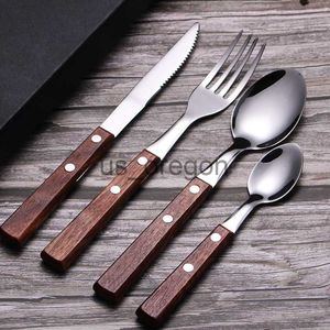 Dinnerware Sets YOMDID 1PC Knife Fork Spoon With Wood Handle Tableware Stainless Steel Cutlery Western Food Dessert Kitchen Supplies Dinnerware x0703