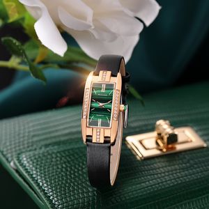 Kvinnors klockor Roco Rectangle Ladies Quartz Watch Luxury Simple Diamond Green Dial Wristwatch R209S 230703