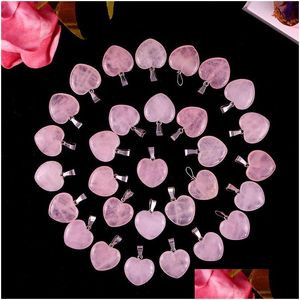 Charms 20mm Rose Quartz Love Heart Natural Stone Chakra Healing Pendant DIY Halsbandörhängen smycken gör släppleveranser DHSKB