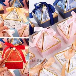 Silk Wholesale Gem Pearl Ribbon Tower Tower Bronzing Candy Casamento Baby Shower Gift Paper Box Caixas de embalagem de chocolate TH0977 ES