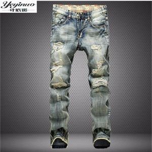 Whole- Men's Fashion Brand Designer Ripped Biker Jeans Men Distressed Moto Denim Joggers Washed Pleated Jean Pants Black 2152