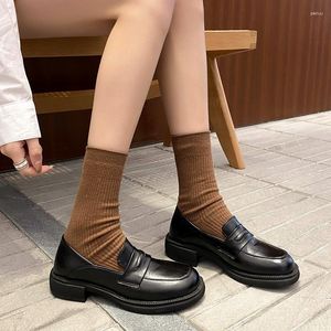 Отсуть обувь британская опрятное стиль Comfort Women Pumps JK Loafers Platform Block Mid Heels Casual Woman Office Lady Lady Размер 34-43