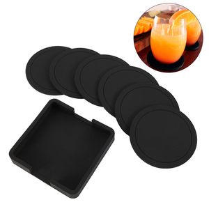 Mats Pads 7pcs Silicone antiscivolo Sottobicchiere Set Holder Cup Mat Nero Round Home Office Table Decor Pad 230701