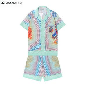 Casa Designer Fashion Abbigliamento Camicie Tute 2023 New Casablanca Abstract Stripe Head Print Camicia a maniche corte per uomo Donna