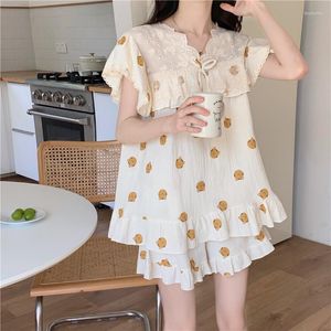 Women's Sleepwear Tiger Print Cute Pajamas Lace Patchwork Women Set Summer Home Clothes Soft Ruffles Shorts Homewear Loose S118