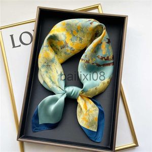 Scarves 2022 Spring New Silk Scarf Women Square Shawls and Wraps Hairband Foulard Neckerchief Female Print Lady Neck Headband Tie J230703