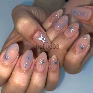 False Nails 24st box Fake Nails Y2k ShortLength Stilett med Silver Star Spots Bärbara False Nails Set Press On Long Mandel French Tips x0703