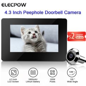 Дверные звонки Elecpow 4,3 -дюймовая дверная дверь просмотр дверей дверной звонок камера 120 ° LCD 100 Вт пикселей Smart Electronic Cat Eye Camera. Наружный монитор 230701