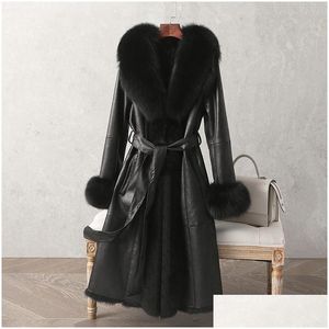 Women'S Fur Faux Double Face Coat Mid-Length Winter Close-Fitting Leather Collar Cuffs Garments Drop Delivery Apparel Womens Cloth Dh9Qw