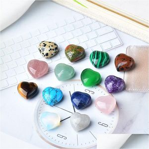 Stone Random Color Mini 15Mm Love Heart Statue Natural Carving Home Decoration Crystal Polishing Gem Drop Delivery Jewelry Dh3Jo