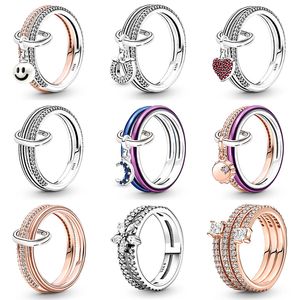 nya 925 sterling silver vigselringar för kvinnor DIY fit Pandora ME Sparkling Rose Base Crystal Finger Ring Crown Party Smycken