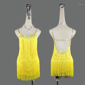 Bühnenkleidung 2021 Frauen Latin Dance Kleid Gelb Fransen Rock High-End-Custom Erwachsene und Mädchen Show Wettbewerb Anzug Professionelle Cl292z
