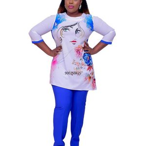 Etniska kläder 2 Tvådelar Set Women Outfits African Clothes 2021 Dashiki Fashion Africa Suit Top Pants Party Plus Size Suits For216i