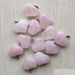 Charms Natural Rose Quartz Stone Coração Pingentes Fit Colar Jóias Fazendo Drop Delivery Findings Components Dhpet