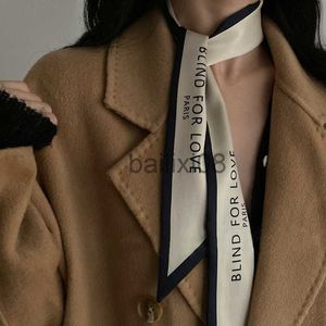 Scarves Elegant Women Narrow Long Scarf 100x6cm Chic French Gentle Elegant Chiffon Silk Tie Letter Print Bag Ribbon Headband Choker J230703