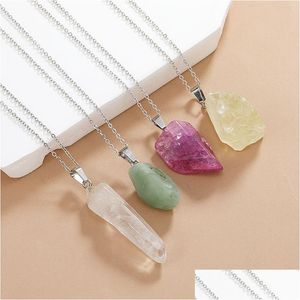 Pendant Necklaces Natural Irregar Rough Fluorite Stone Healing Crystal Gemstone Stainless Steel Chain Necklace Women Jewelry Drop De Dh1Wf