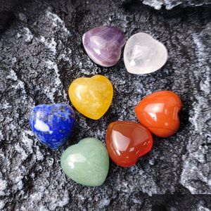 Stone 7pcs/Set 15 mm serce Reiki Natural Tumbled Stones Polishing Rock Quartz Yoga Energy Bead for Chakra Healing Dekoracja upuść del dhhdr