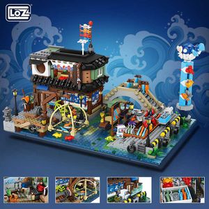 Blocks LOZ Japanese Fish Stall Mini Street View Building Blocks MOC Fisherman Market Food Commercial Shop Assembly Toy For Adults GiftsHKD230701