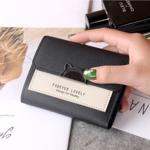 Kadın cüzdan küçük kedi kulak sevimli mini cüzdan benzersiz tasarım bayanlar kontrast metal toka küçük para çantası taşınabilir çanta yeni