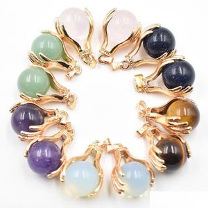 Charms Natural Quartz Stone Crystal Pendant Hand Hold Round Ball Bead Necklaces Pendants Yoga Reiki Chakra Healing Women Men Jewelry Dhubp
