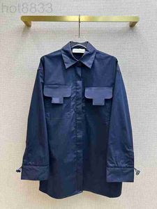 Women's Blouses & Shirts Designer 23 Spring/summer Fashionable and Handsome Letter Flip Pocket Drawstring Cuffs Casual Loose Medium Length Shirt 8MU5