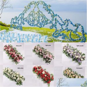 Decorative Flowers Wreaths 50Cm Diy Artificial Arch Row Acanthosphere Rose Eucalyptus Decor Peony Hydrangea Plant Ornament Dhbt1