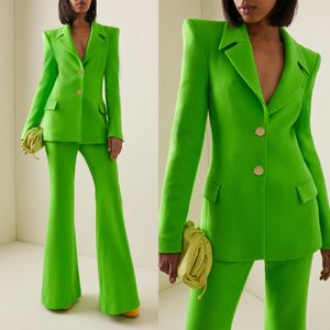 Green Woman Blazer Sets Long Trousers Custom Made Office Lady Two-Pieces Single Breasted Business Wear
