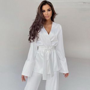 Roupa de banho feminina pareos e quimonos praia vestido feminino 2023 robe de seda manga longa pijama solto duas peças roupão de banho feminino poliéster sólido para