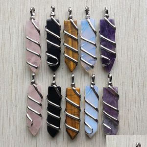 Charms Fashion Natural Stone Mix Sword Shape Pendants Charm For Jewelry Marking Wholesale Drop Delivery Findings Components Dhze7