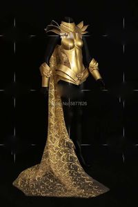 Women s Fur Faux women party gogo golden armor costume future show stage dance clothes men horn pink technology bodysuit 230703