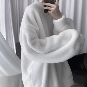 Luvtröjor herr Sweatshirts Oversize sweatshirt Enfärgad lammhår ONeck Långärmad koreanskt mode Lös Streetwear Harajuku 230703