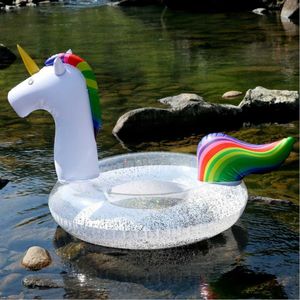 Schwimmweste Boje 120 cm 90 cm Transparenter Pailletten-Schwimmring Tisch Einhorn Pool Float für Erwachsene Schwimmschlauch Rettungsring Sommer Pool Party Spaß HKD230703