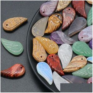 Charms Natural Crystal Wings Stone Pendants Rose Quartz Tiger Eye Feather Trendy Jewelry Making Wholesale Drop Delivery Findings Comp Dhe15