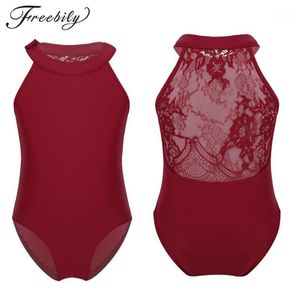 Barn ärmlös halter balett leotards flickor blommor spetsar gymnastik leotard bodysuit balett övning scen dans costumes1199e